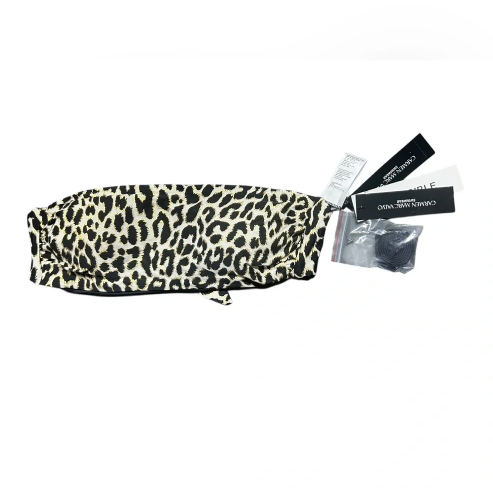 CARMEN MARC VALVO reversible foil leopard print bandeau bikini top bra size S - Picture 2 of 5